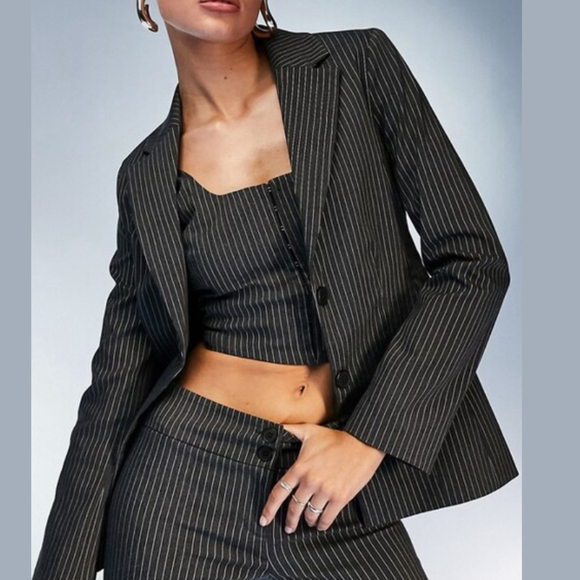 ASOS DESIGN Jackets & Blazers - ASOS Design Pinstripe Blazer Women’s Size 8 Tall Gray White Fitted NWT Office